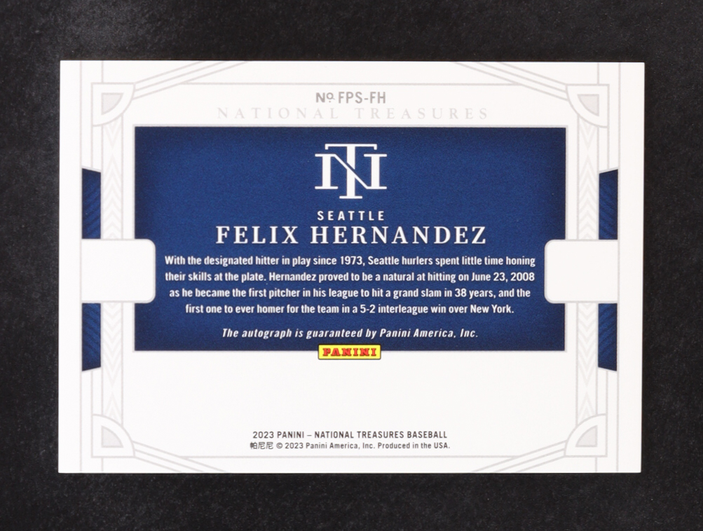 Felix Hernandez 2023 Panini National Treasures Field Pass Signatures #FPSFH #10/25 at PristineAuction.com Felix Hernandez 2023 Panini National Treasures Field Pass Signatures #FPSFH #10/25 at PristineAuction.com