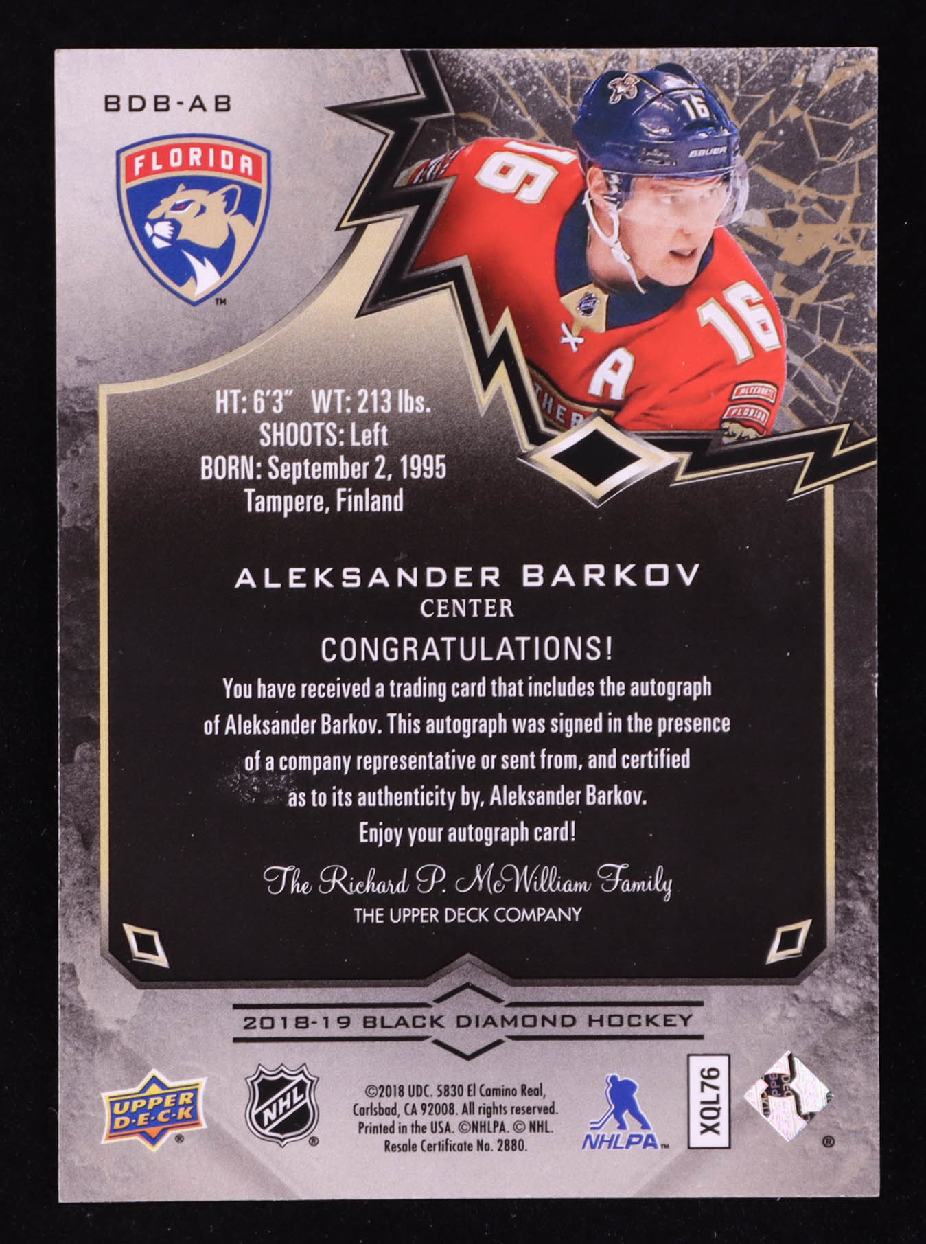 Aleksander Barkov 2018-19 Black Diamond Pure Black #BDBAB #98/99 AU at PristineAuction.com Aleksander Barkov 2018-19 Black Diamond Pure Black #BDBAB #98/99 AU at PristineAuction.com