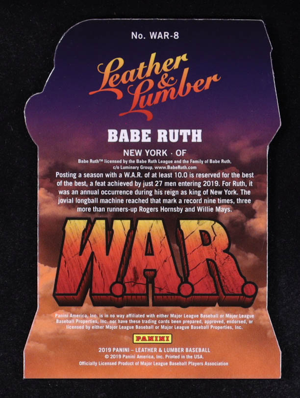 Babe Ruth 2019 Panini Leather and Lumber W.A.R. Daddys Holo Silver #8 #15/25 at PristineAuction.com Babe Ruth 2019 Panini Leather and Lumber W.A.R. Daddys Holo Silver #8 #15/25 at PristineAuction.com