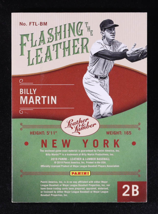 Billy Martin 2019 Panini Leather and Lumber Flashing the Leather Blue #10 #9/15 at PristineAuction.com Billy Martin 2019 Panini Leather and Lumber Flashing the Leather Blue #10 #9/15 at PristineAuction.com