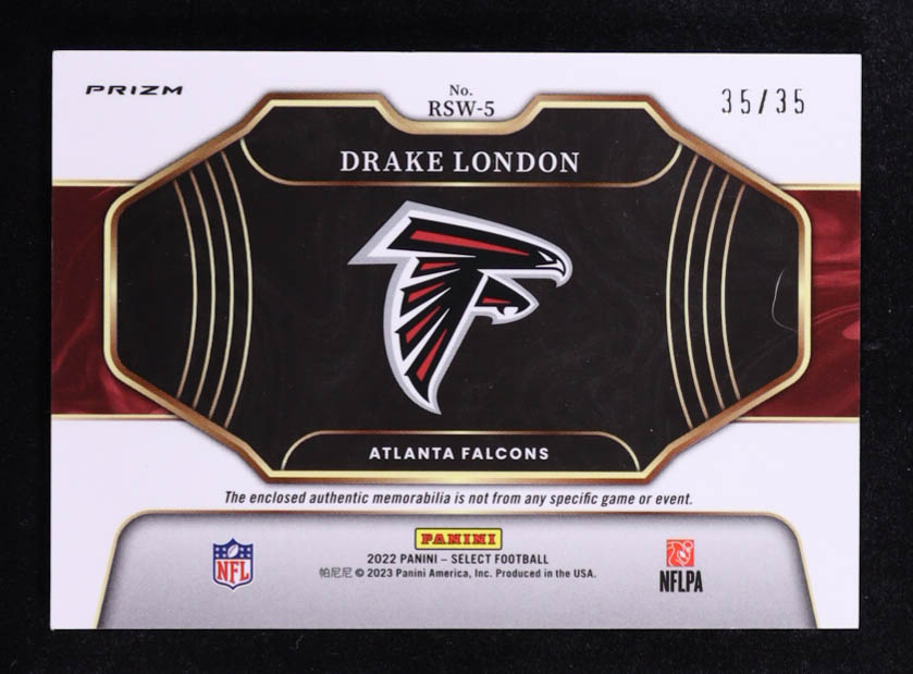 Drake London 2022 Select Rookie Swatches Blue Prizm #5 #35/35 RC at PristineAuction.com Drake London 2022 Select Rookie Swatches Blue Prizm #5 #35/35 RC at PristineAuction.com