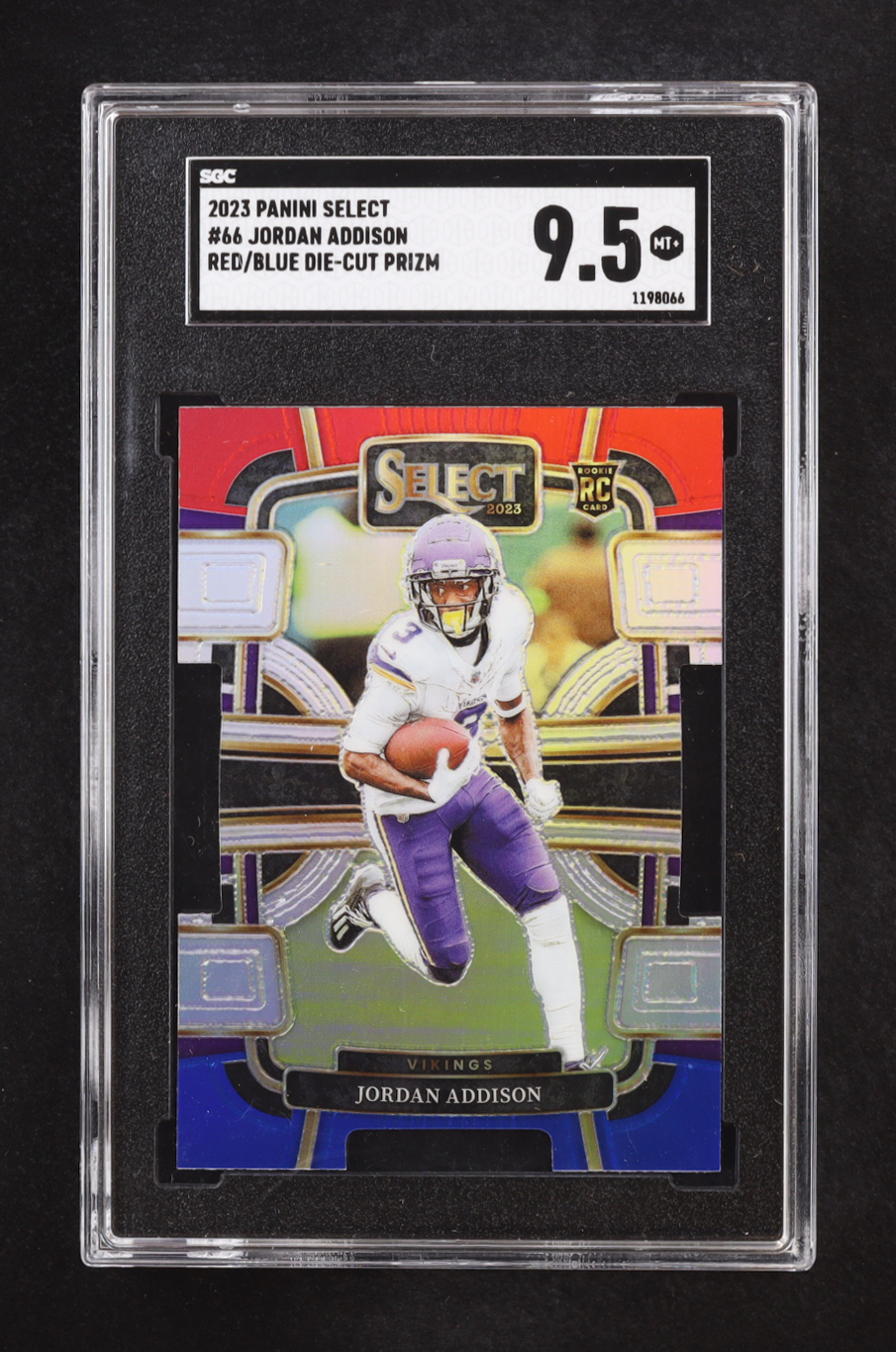 Jordan Addison 2023 Select Prizm Red and Blue Die Cut #66 RC (SGC 9.5) at PristineAuction.com Jordan Addison 2023 Select Prizm Red and Blue Die Cut #66 RC (SGC 9.5) at PristineAuction.com