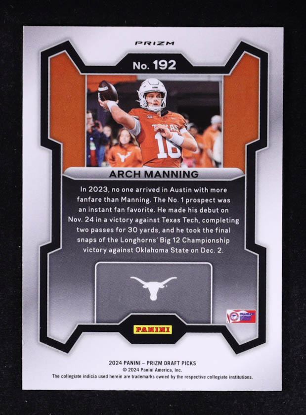 Arch Manning 2024 Panini Prizm Draft Picks Prizms Red Ice #192 RR RC at PristineAuction.com Arch Manning 2024 Panini Prizm Draft Picks Prizms Red Ice #192 RR RC at PristineAuction.com