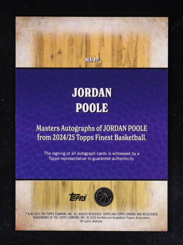 Jordan Poole 2024-25 Finest Masters Autographs Gold Refractors #MAJP #03/50 at PristineAuction.com Jordan Poole 2024-25 Finest Masters Autographs Gold Refractors #MAJP #03/50 at PristineAuction.com