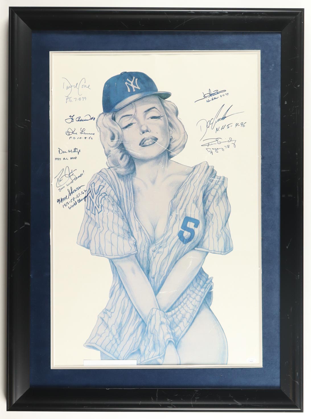 Yankees Alumni "Marilyn Monroe" Custom Framed Lithograph Signed By (9) with Yogi Berra, David Cone, Don Larsen, Don Mattingly (JSA) at PristineAuction.com Yankees Alumni "Marilyn Monroe" Custom Framed Lithograph Signed By (9) with Yogi Berra, David Cone, Don Larsen, Don Mattingly (JSA) at PristineAuction.com