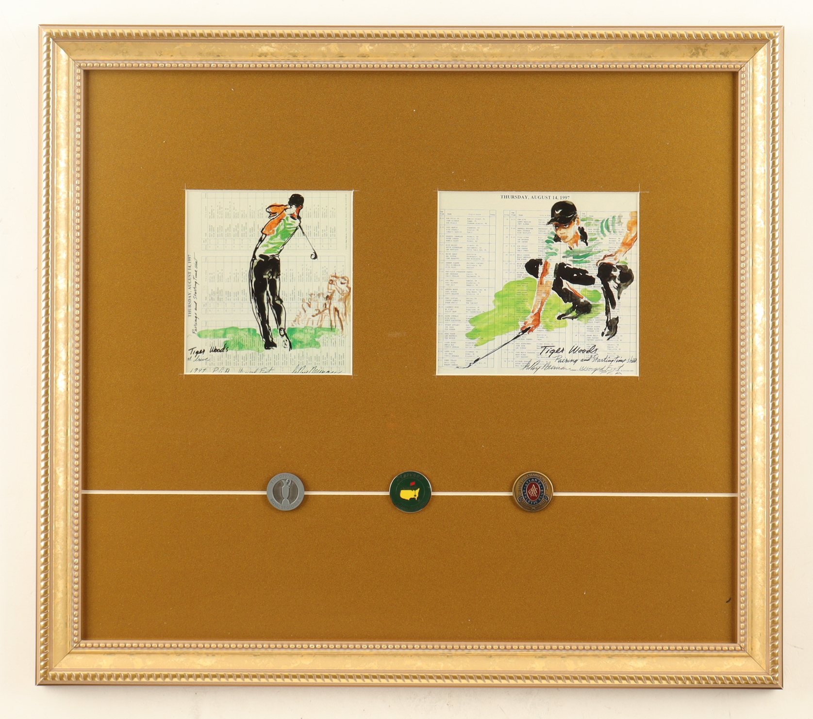 LeRoy Neiman Set of (2) Tiger Woods Custom Framed Art Print Display at PristineAuction.com LeRoy Neiman Set of (2) Tiger Woods Custom Framed Art Print Display at PristineAuction.com