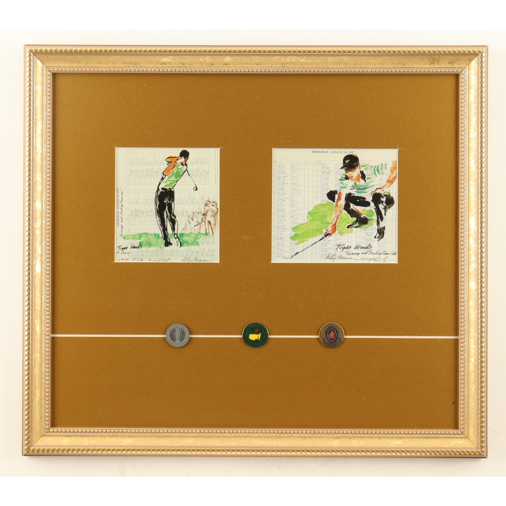 LeRoy Neiman Set Of 2 Tiger Woods Custom Framed Art Print Display Leroy neiman set of 2 tiger woods custom framed art print display