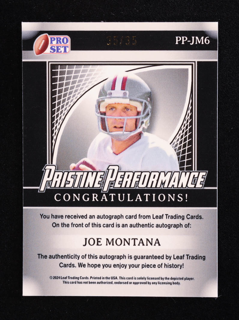 Joe Montana 2024 Leaf Metal Legacy Collection "Pristine Performance" #PP-JM6 Autograph Silver Prismatic SP Variation #/35 at PristineAuction.com Joe Montana 2024 Leaf Metal Legacy Collection "Pristine Performance" #PP-JM6 Autograph Silver Prismatic SP Variation #/35 at PristineAuction.com