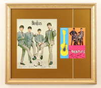 1960 The Beatles Custom Framed Photo Display on Original Selling Board with Vintage Pewter Beatles Pin at PristineAuction.com