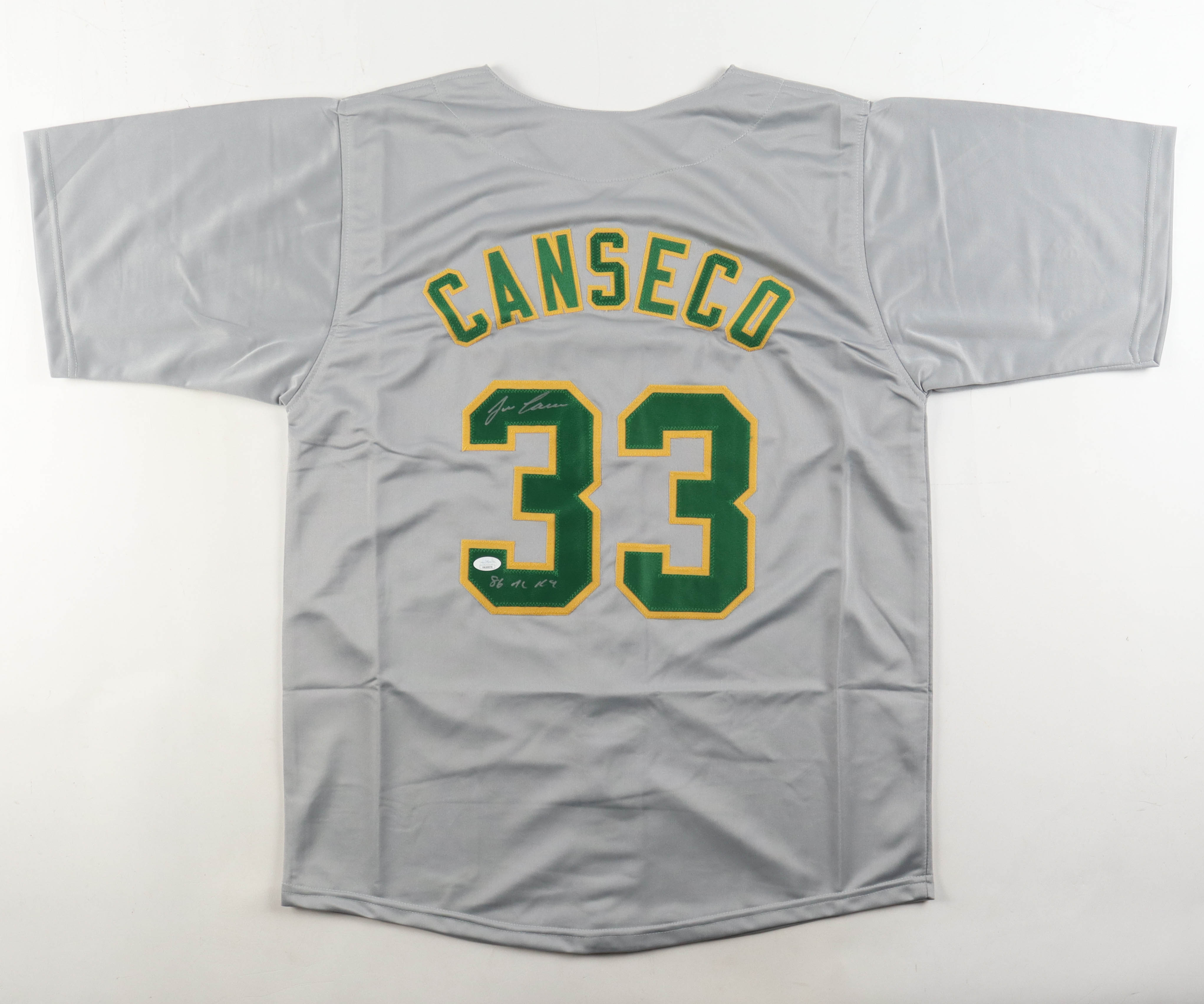 Jose Canseco Signed Jersey Inscribed "86 AL ROY" (JSA) at PristineAuction.com Jose Canseco Signed Jersey Inscribed "86 AL ROY" (JSA) at PristineAuction.com