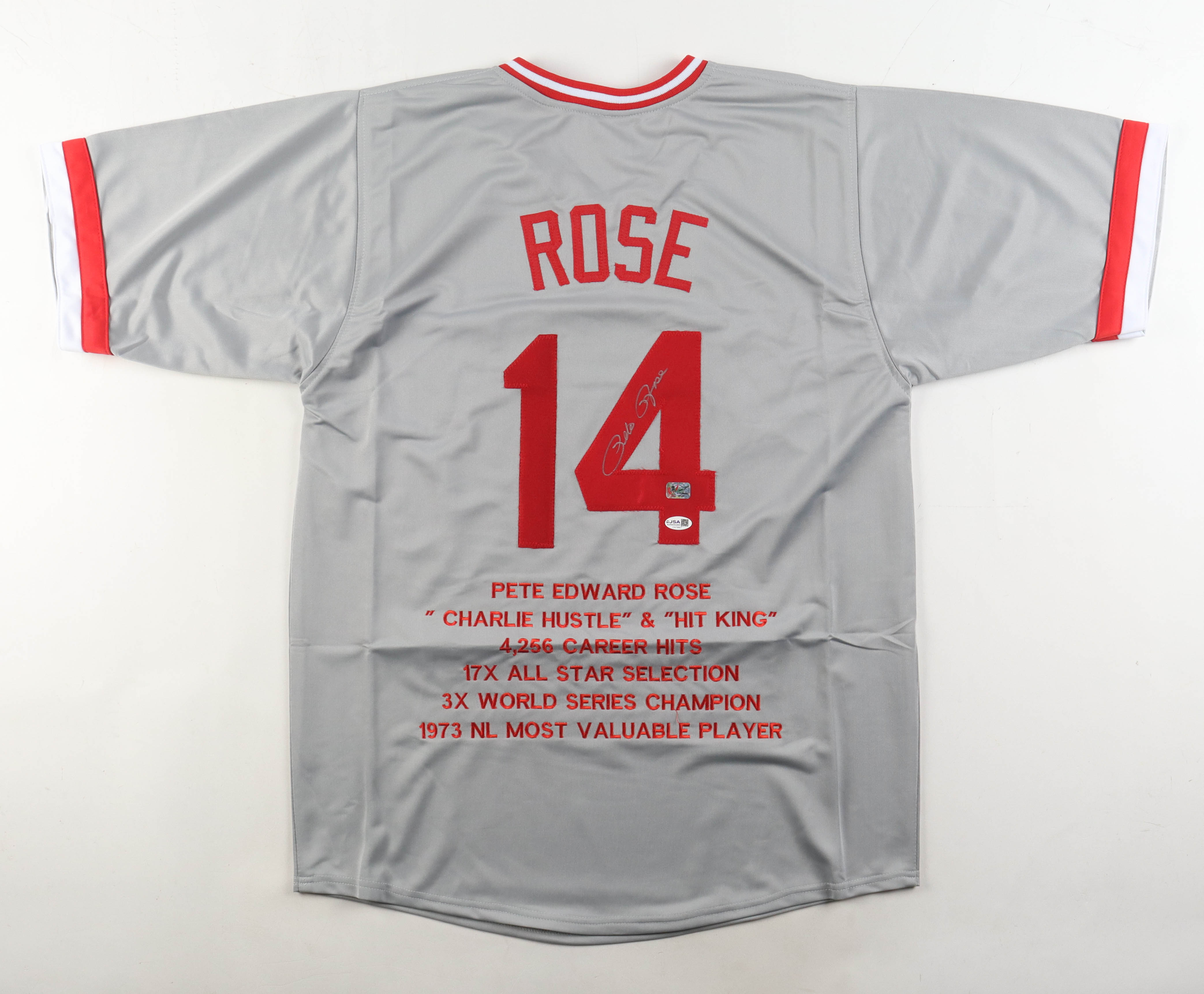 Pete Rose Signed Career Highlight Stat Jersey (JSA & Rose) at PristineAuction.com Pete Rose Signed Career Highlight Stat Jersey (JSA & Rose) at PristineAuction.com