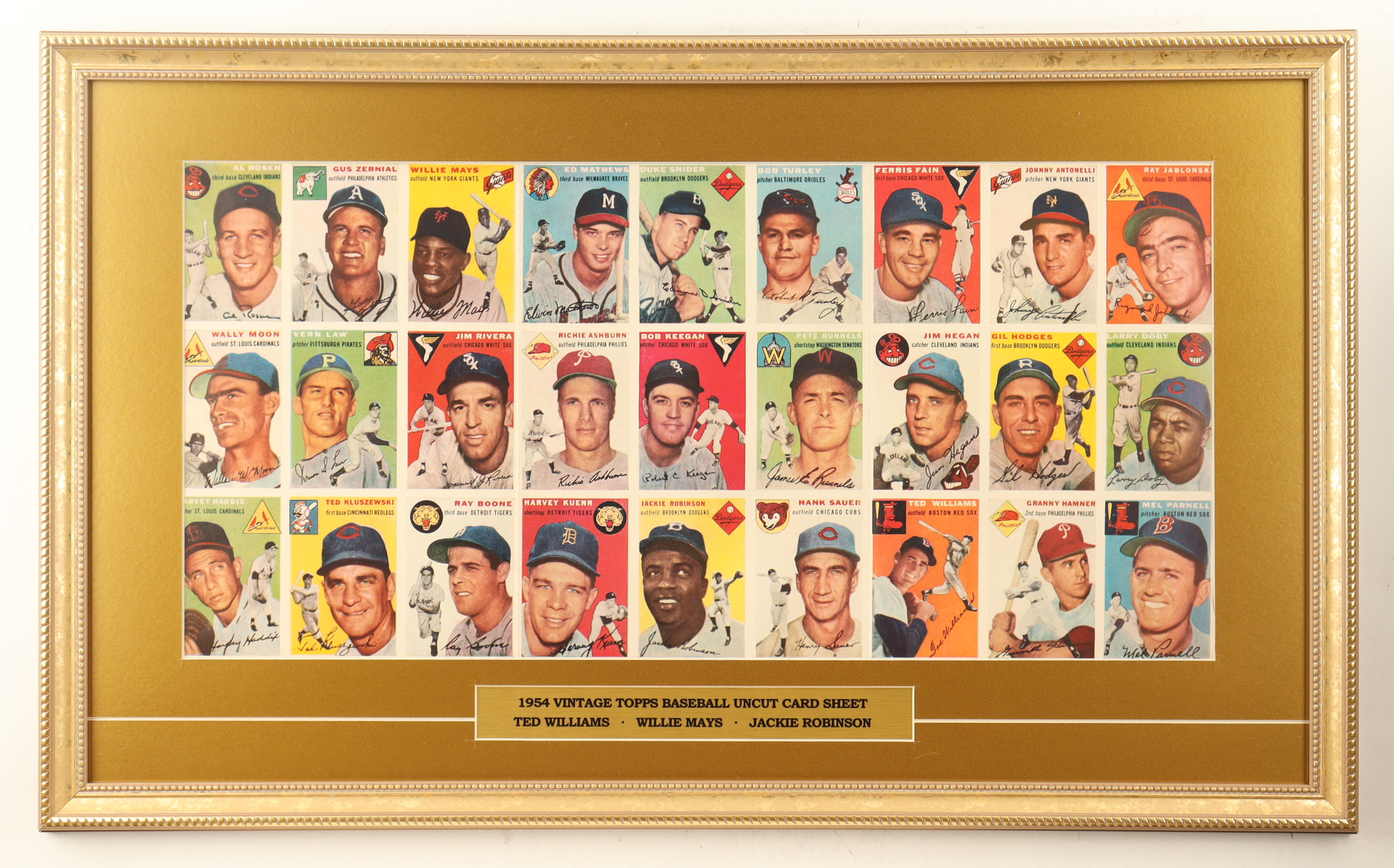 1954 Topps Baseball Uncut Sheet of (27) Trading Cards Custom Framed Display at PristineAuction.com 1954 Topps Baseball Uncut Sheet of (27) Trading Cards Custom Framed Display at PristineAuction.com