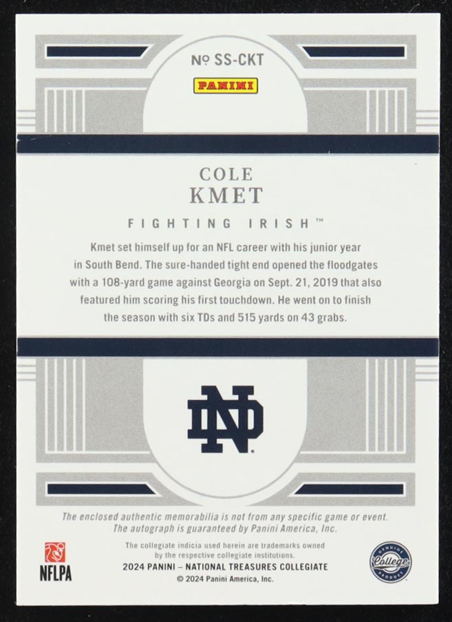 Cole Kmet 2024 Panini National Treasures Collegiate Silhouettes Signatures Silver #11 #25/39 at PristineAuction.com Cole Kmet 2024 Panini National Treasures Collegiate Silhouettes Signatures Silver #11 #25/39 at PristineAuction.com