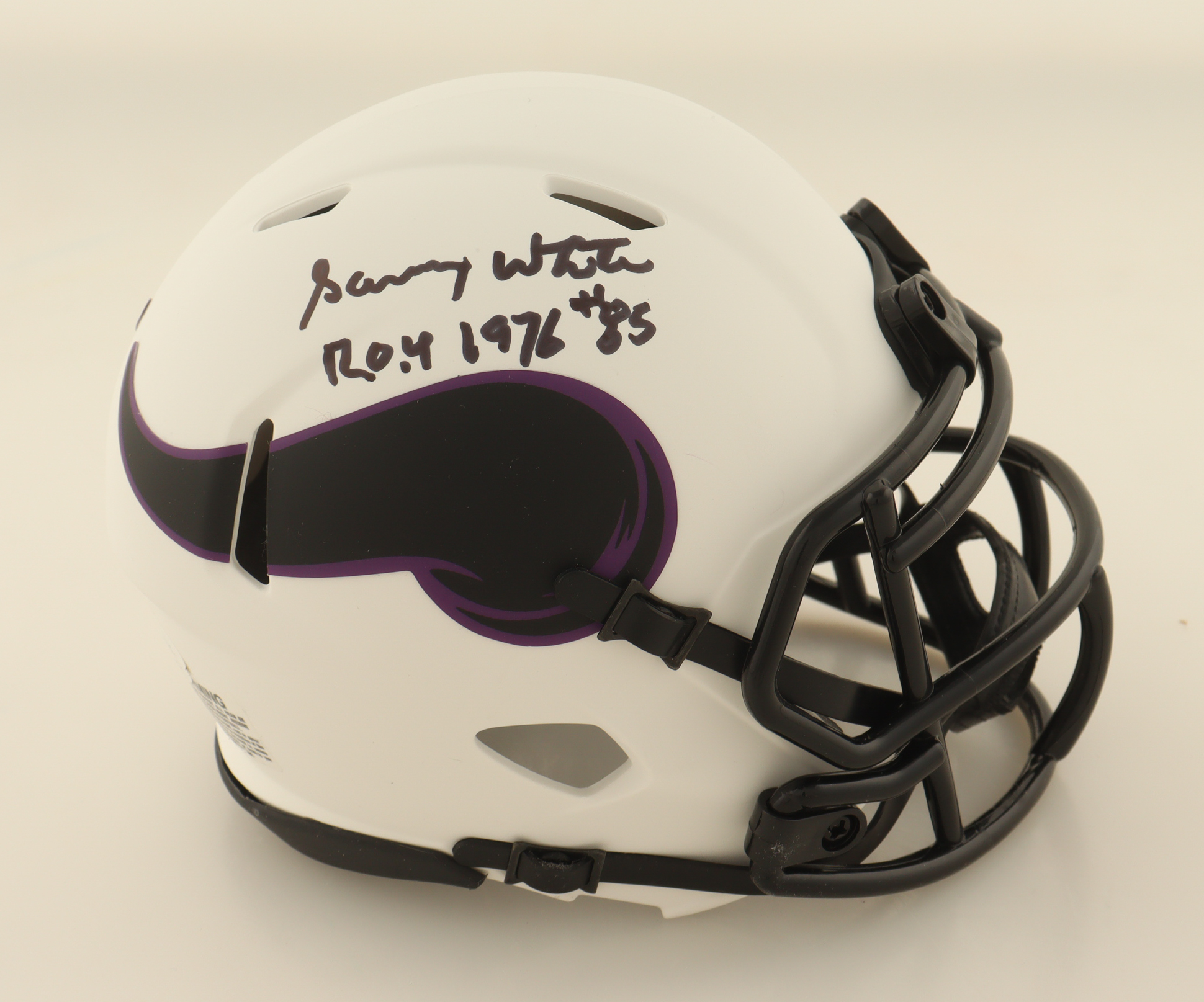 Sammy White Signed Vikings Lunar Eclipse Alternate Speed Mini Helmet Inscribed "R.O.Y 1976" (JSA) at PristineAuction.com Sammy White Signed Vikings Lunar Eclipse Alternate Speed Mini Helmet Inscribed "R.O.Y 1976" (JSA) at PristineAuction.com