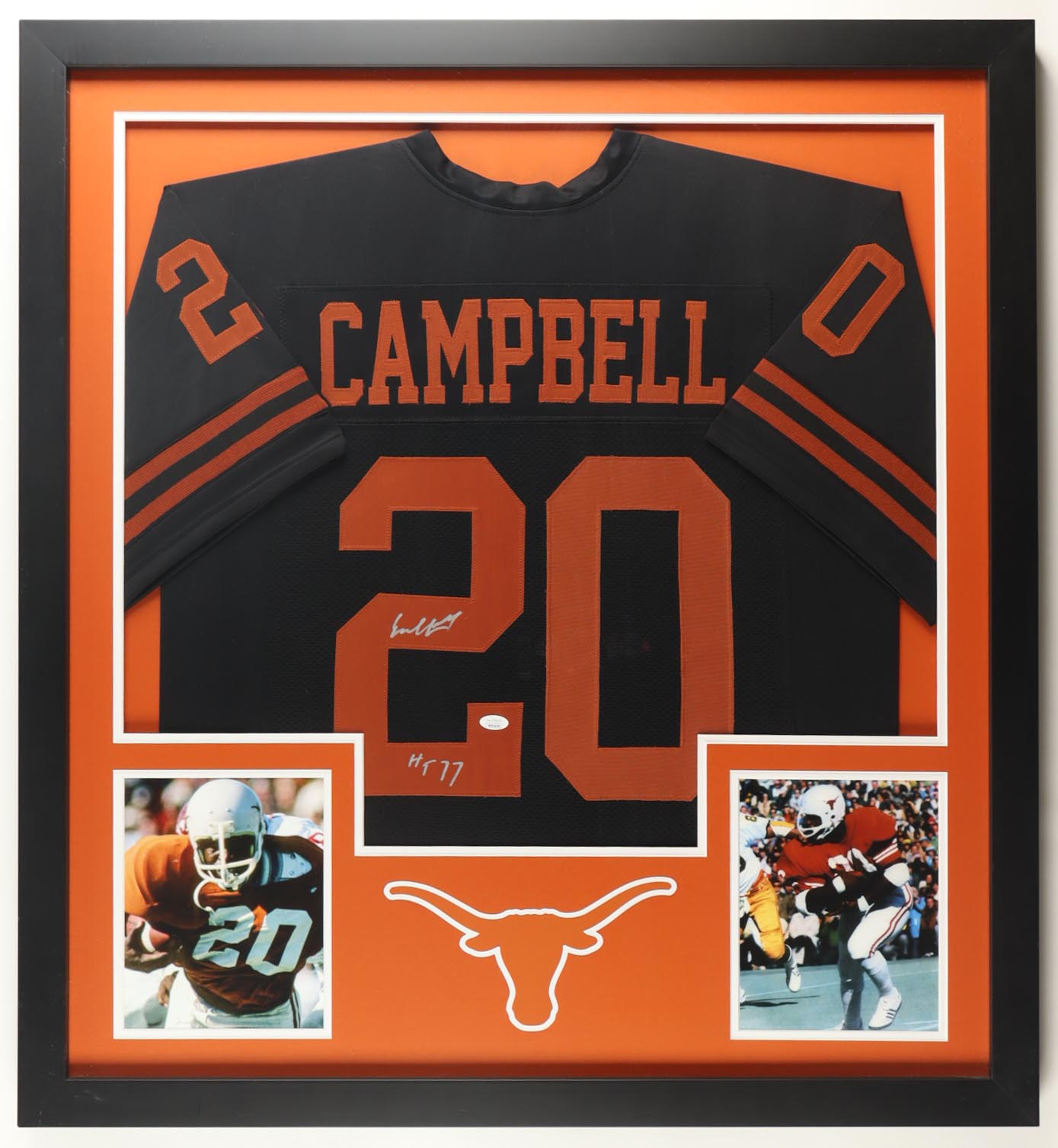 Earl Campbell Signed Custom Framed Jersey Display Inscribed "HT 77" (JSA) at PristineAuction.com Earl Campbell Signed Custom Framed Jersey Display Inscribed "HT 77" (JSA) at PristineAuction.com