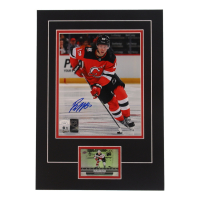 Jesper Bratt Signed Devils 12x17 Custom Matted Photo Display with Trading Card (JSA) at PristineAuction.com