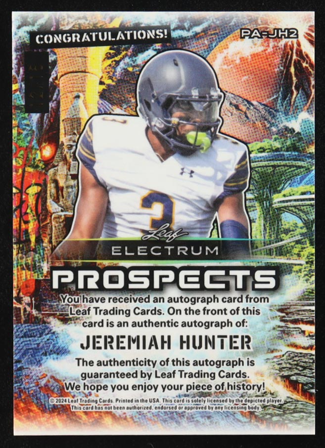 Jeremiah Hunter 2024 Leaf Electrum Prospects Autographs Purple Foil #PAJH2 #12/15 RC at PristineAuction.com Jeremiah Hunter 2024 Leaf Electrum Prospects Autographs Purple Foil #PAJH2 #12/15 RC at PristineAuction.com