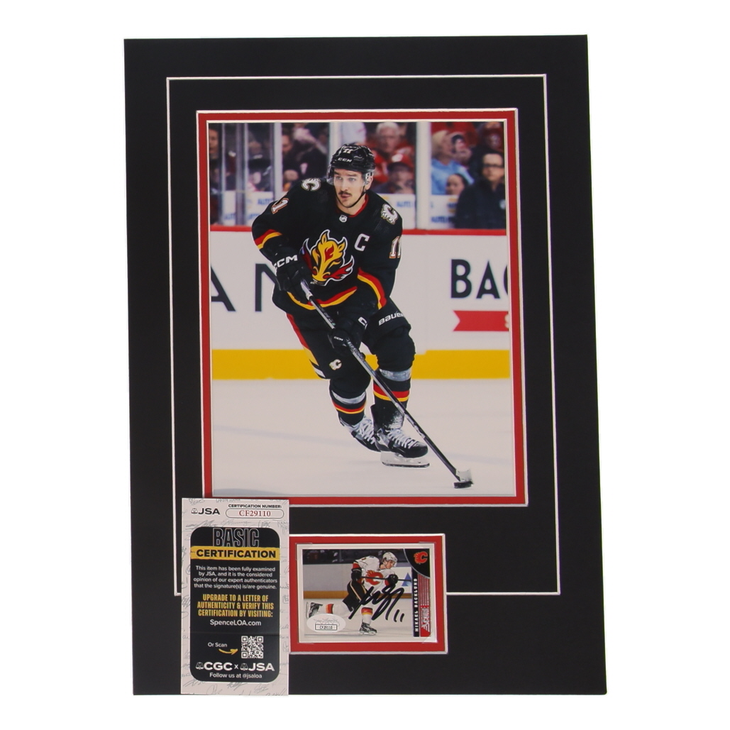 Mikael Backlund Signed Flames 12x17 Custom Matted Photo Display with Trading Card (JSA) at PristineAuction.com Mikael Backlund Signed Flames 12x17 Custom Matted Photo Display with Trading Card (JSA) at PristineAuction.com