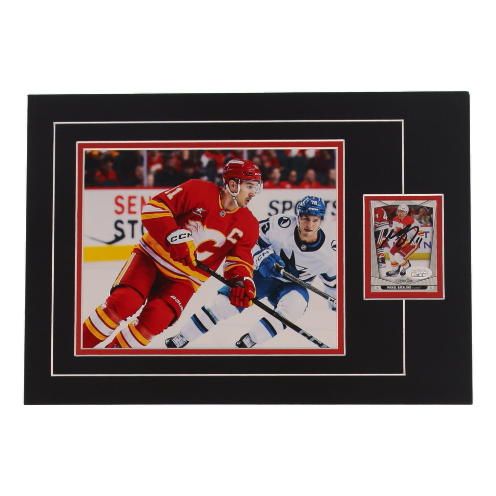 Mikael Backlund Signed Flames 12x17 Custom Matted Photo Display with Trading Card (JSA) at PristineAuction.com Mikael Backlund Signed Flames 12x17 Custom Matted Photo Display with Trading Card (JSA) at PristineAuction.com