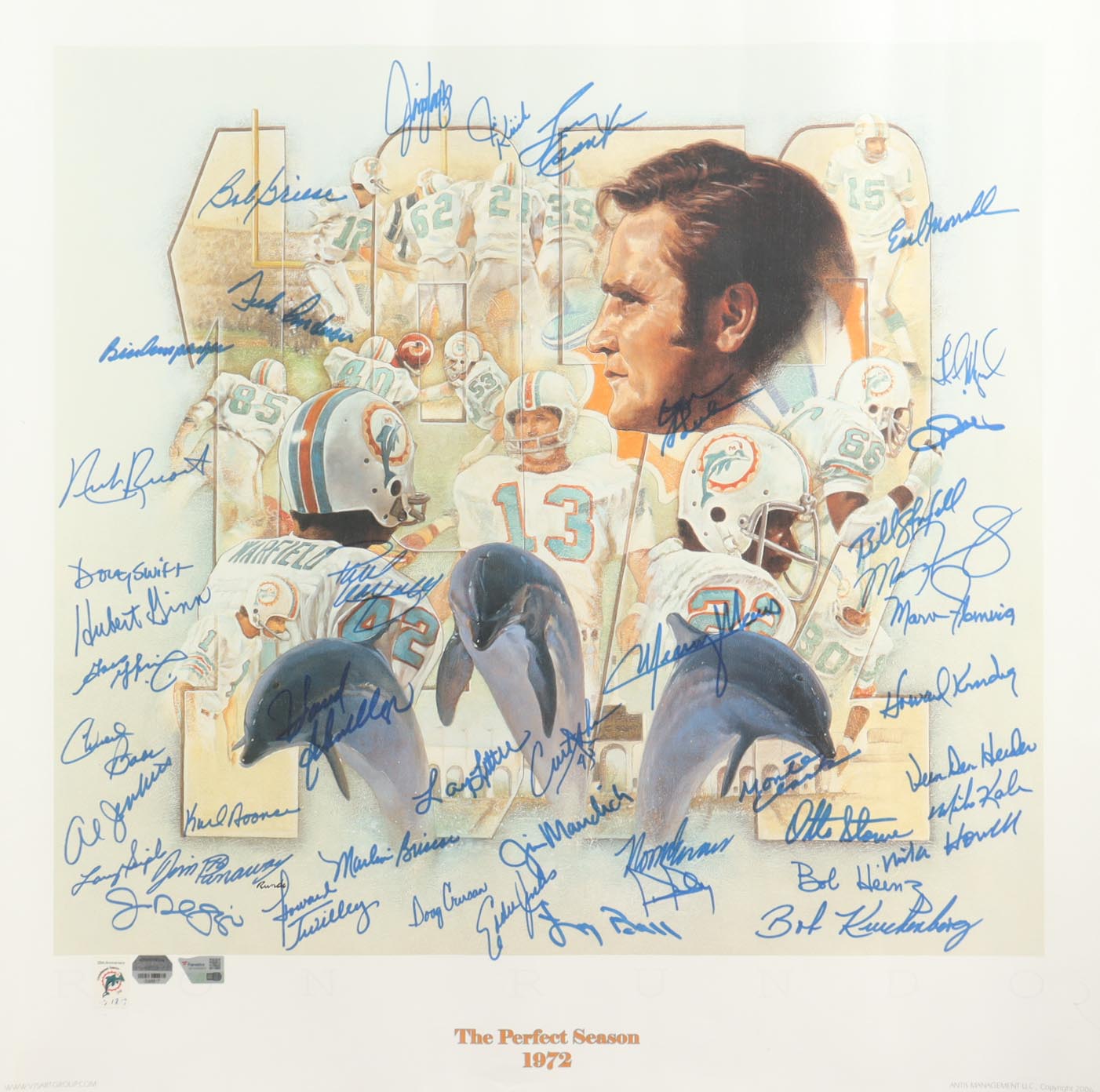 "The Perfect Season 1972" LE Miami Dolphins Lithograph Signed by (42) with Dick Anderson, Charlie Babb, Larry Ball, Marlin Briscoe #17/217 (Fanatics & Mounted Memories) at PristineAuction.com "The Perfect Season 1972" LE Miami Dolphins Lithograph Signed by (42) with Dick Anderson, Charlie Babb, Larry Ball, Marlin Briscoe #17/217 (Fanatics & Mounted Memories) at PristineAuction.com