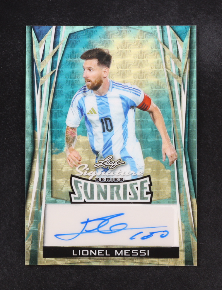 Lionel Messi 2025 Leaf Signature Series Sunrise Autographs Super Prismatic Gold #SRLM1 #1/1 at PristineAuction.com Lionel Messi 2025 Leaf Signature Series Sunrise Autographs Super Prismatic Gold #SRLM1 #1/1 at PristineAuction.com
