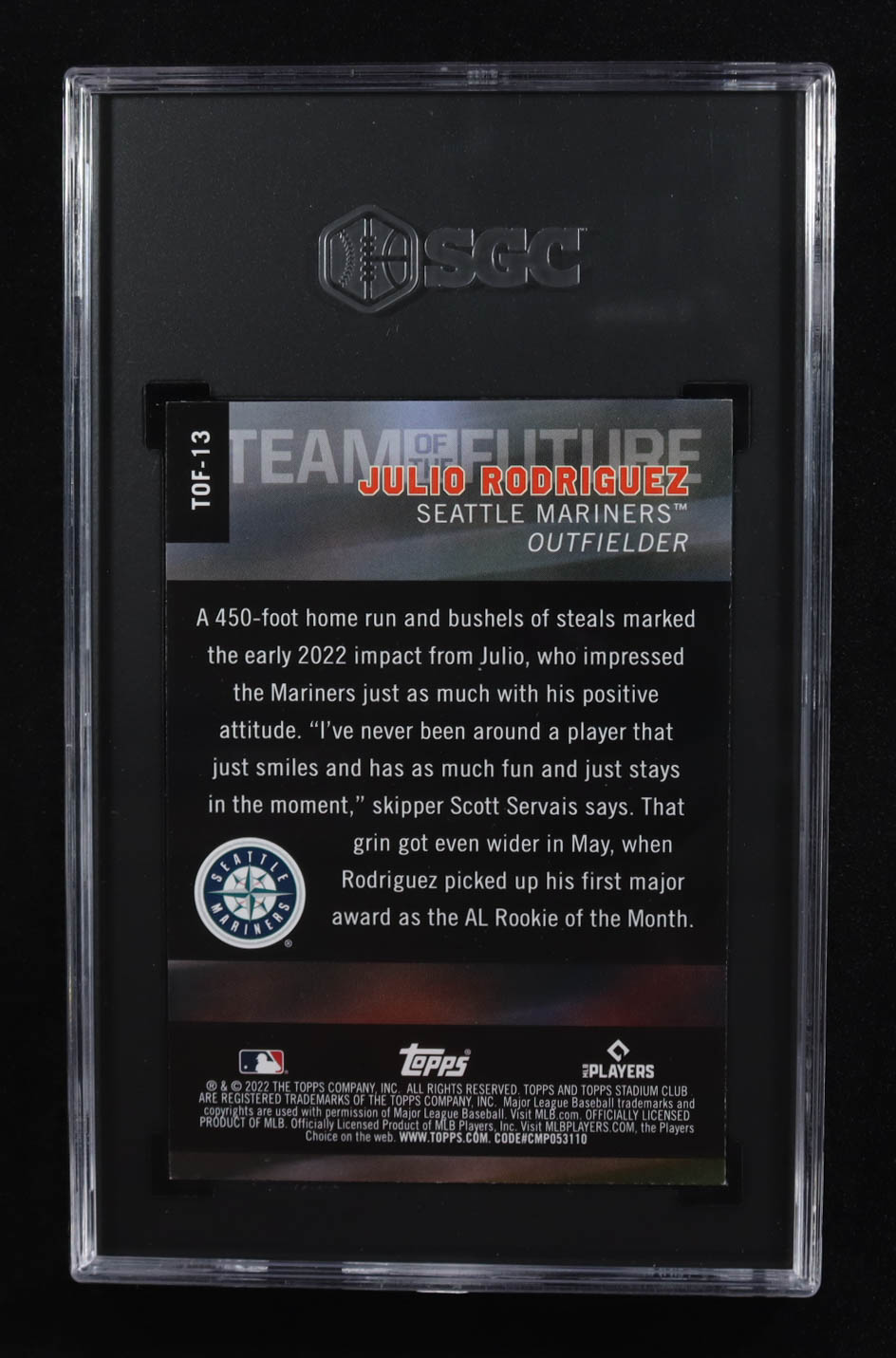 Julio Rodriguez 2022 Stadium Club Chrome Team of the Future #TOF13 RC (SGC 9.5) at PristineAuction.com Julio Rodriguez 2022 Stadium Club Chrome Team of the Future #TOF13 RC (SGC 9.5) at PristineAuction.com