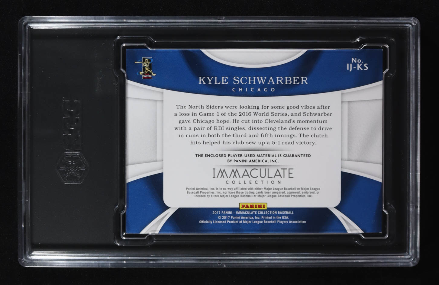 Kyle Schwarber 2017 Immaculate Collection Immaculate Jumbo Materials #44 #38/99 (SGC 9) at PristineAuction.com Kyle Schwarber 2017 Immaculate Collection Immaculate Jumbo Materials #44 #38/99 (SGC 9) at PristineAuction.com