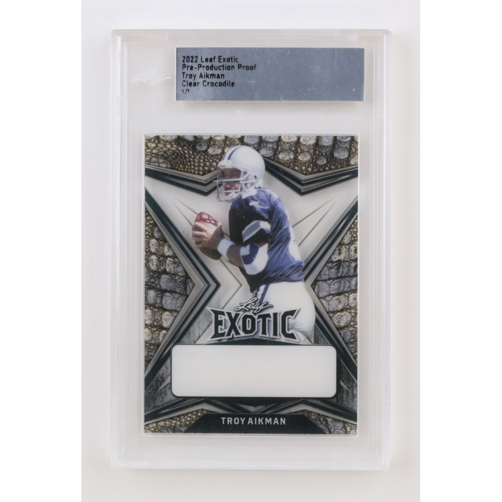 Troy Aikman 2022 Leaf Exotic Clear Crocodile Pre-Production Proof #NNO #1/1 (Leaf) at PristineAuction.com