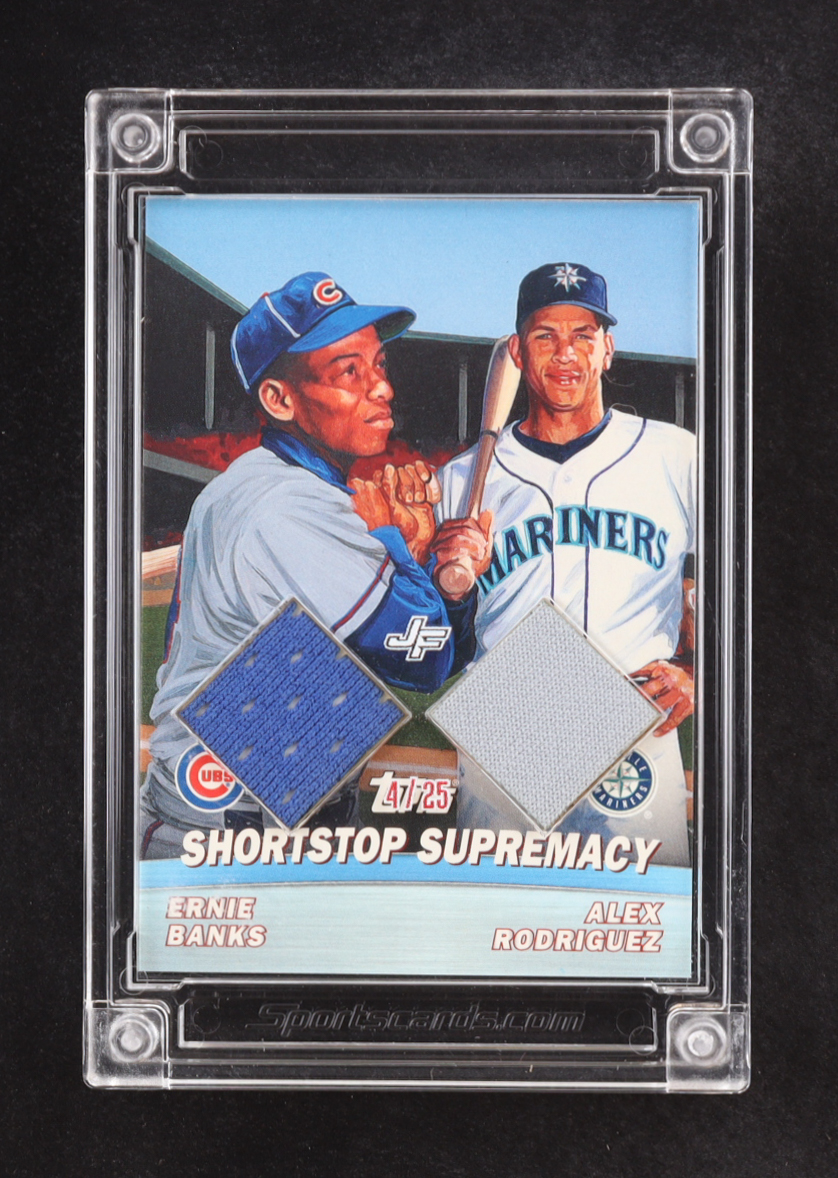 Ernie Banks / Alex Rodriguez 2023 Sportscards.com Jersey Fusion Game-Used Swatch #EBAR at PristineAuction.com Ernie Banks / Alex Rodriguez 2023 Sportscards.com Jersey Fusion Game-Used Swatch #EBAR at PristineAuction.com