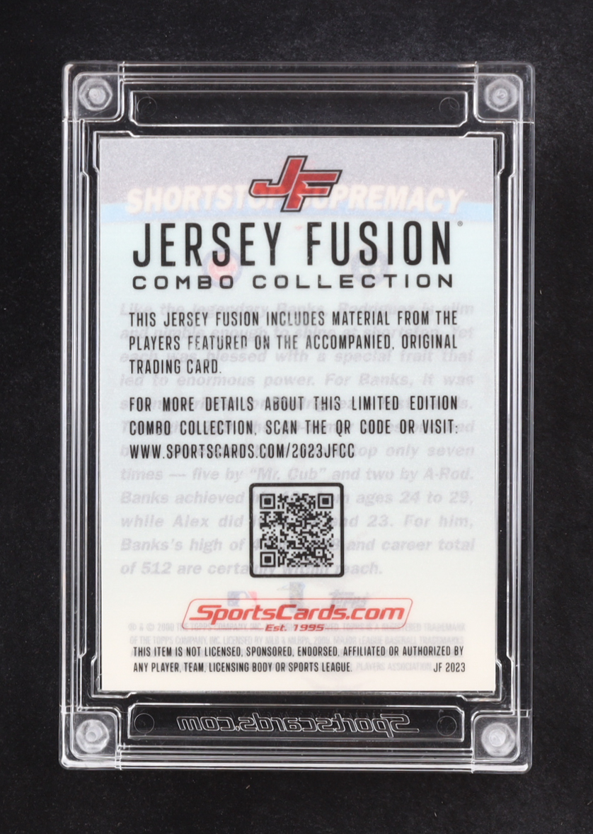 Ernie Banks / Alex Rodriguez 2023 Sportscards.com Jersey Fusion Game-Used Swatch #EBAR at PristineAuction.com Ernie Banks / Alex Rodriguez 2023 Sportscards.com Jersey Fusion Game-Used Swatch #EBAR at PristineAuction.com