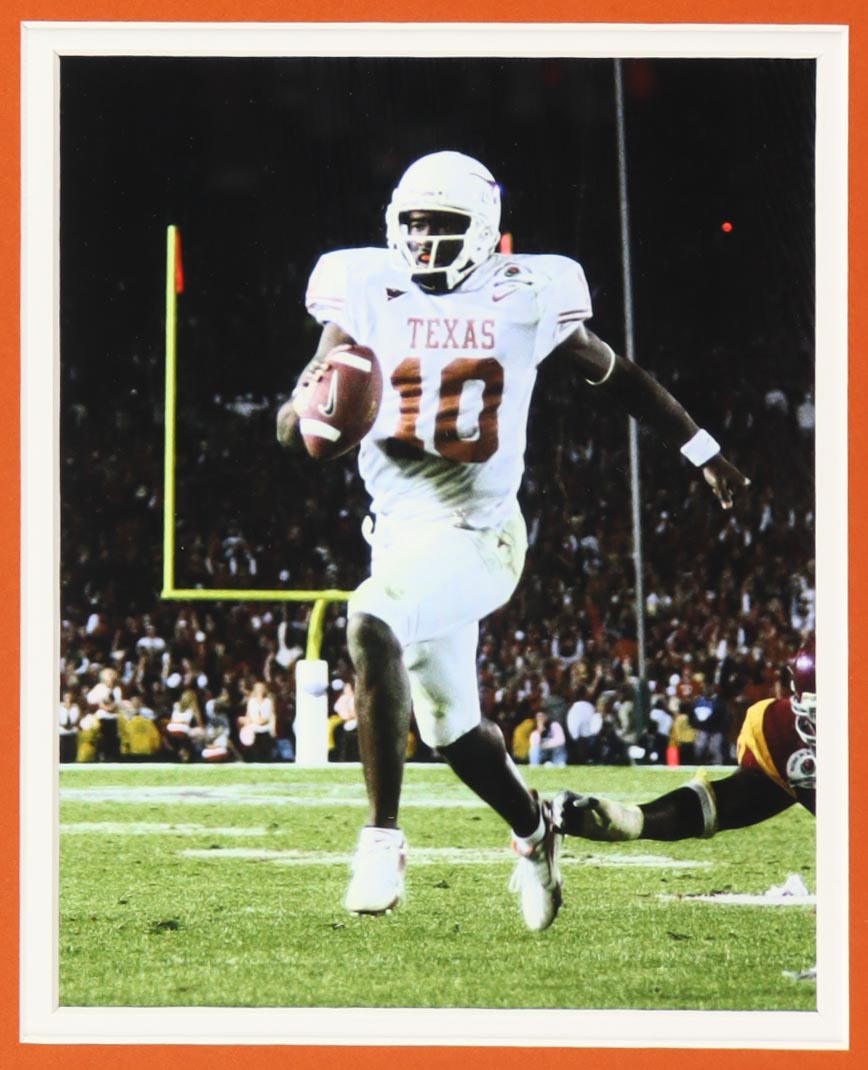 Vince Young Signed Custom Framed Jersey Display Inscribed "05 Nat'l Champs" & "9,215 Total Yards 81 Td's" (JSA) at PristineAuction.com Vince Young Signed Custom Framed Jersey Display Inscribed "05 Nat'l Champs" & "9,215 Total Yards 81 Td's" (JSA) at PristineAuction.com