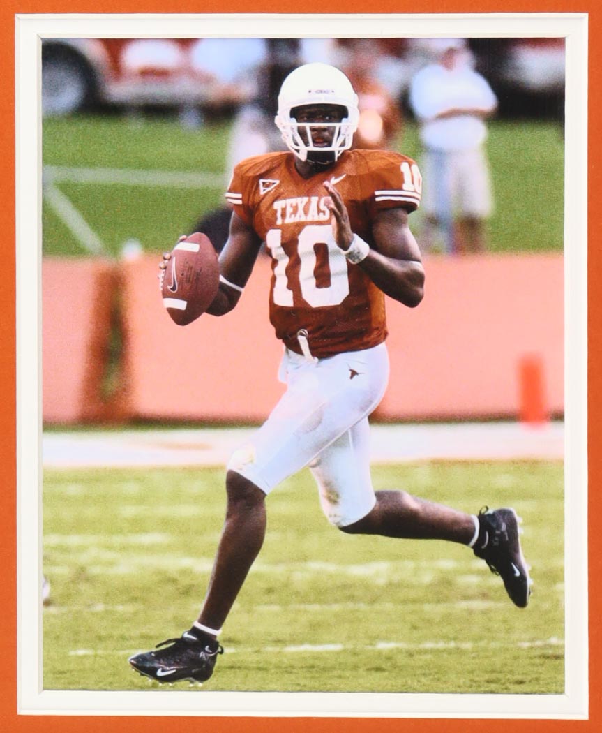 Vince Young Signed Custom Framed Jersey Display Inscribed "05 Nat'l Champs" & "9,215 Total Yards 81 Td's" (JSA) at PristineAuction.com Vince Young Signed Custom Framed Jersey Display Inscribed "05 Nat'l Champs" & "9,215 Total Yards 81 Td's" (JSA) at PristineAuction.com