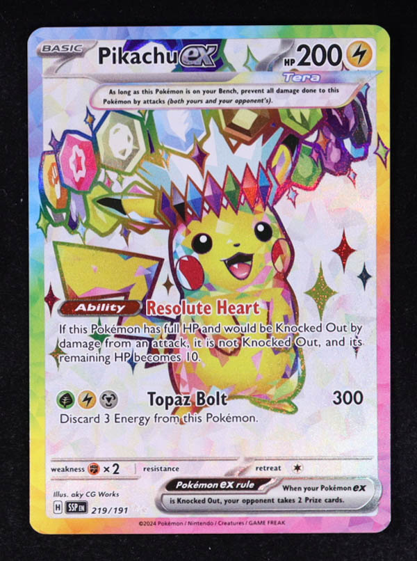 Pikachu ex 2024 Pokemon Scarlet and Violet Surging Sparks #219 at PristineAuction.com Pikachu ex 2024 Pokemon Scarlet and Violet Surging Sparks #219 at PristineAuction.com