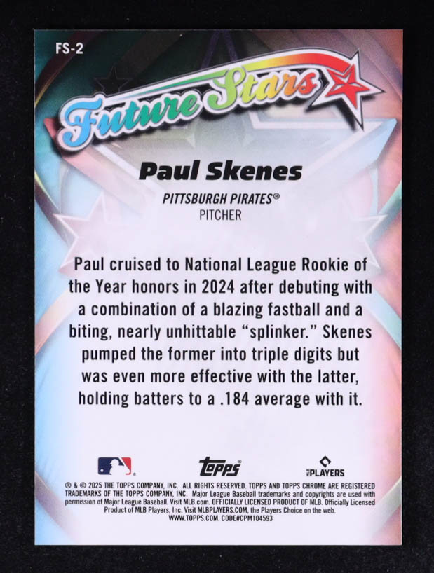 Paul Skenes 2025 Topps Chrome Future Stars #FS2 RC at PristineAuction.com Paul Skenes 2025 Topps Chrome Future Stars #FS2 RC at PristineAuction.com