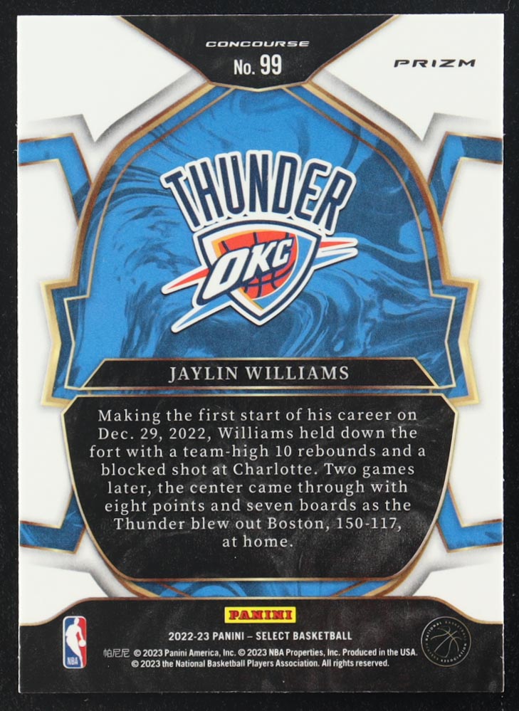 Jaylin Williams 2022-23 Select Prizms Orange Flash #99 RC at PristineAuction.com Jaylin Williams 2022-23 Select Prizms Orange Flash #99 RC at PristineAuction.com