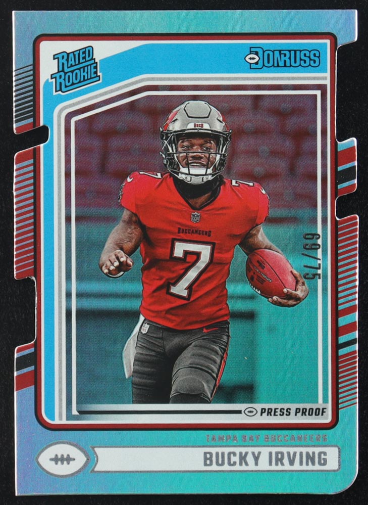 Bucky Irving 2024 Donruss Press Proof Silver Die Cut RR #301 RC #69/75 at PristineAuction.com Bucky Irving 2024 Donruss Press Proof Silver Die Cut RR #301 RC #69/75 at PristineAuction.com
