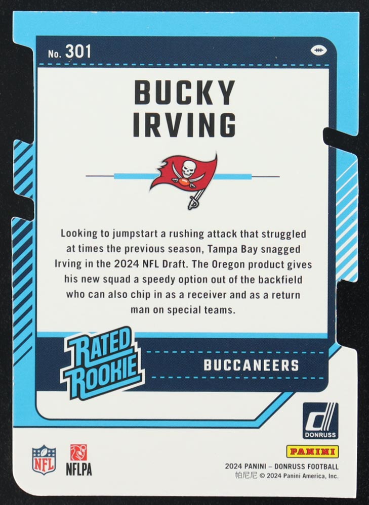 Bucky Irving 2024 Donruss Press Proof Silver Die Cut RR #301 RC #69/75 at PristineAuction.com Bucky Irving 2024 Donruss Press Proof Silver Die Cut RR #301 RC #69/75 at PristineAuction.com
