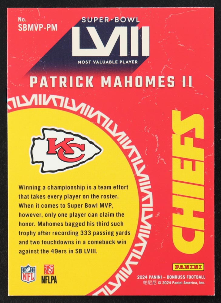 Patrick Mahomes 2024 Panini Donruss MVP #SBMVPPM at PristineAuction.com Patrick Mahomes 2024 Panini Donruss MVP #SBMVPPM at PristineAuction.com