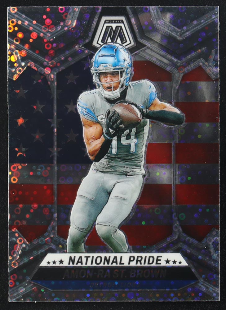 Amon-Ra St. Brown 2024 Panini Mosaic Mosaic No Huddle Silver #263 NP at PristineAuction.com Amon-Ra St. Brown 2024 Panini Mosaic Mosaic No Huddle Silver #263 NP at PristineAuction.com