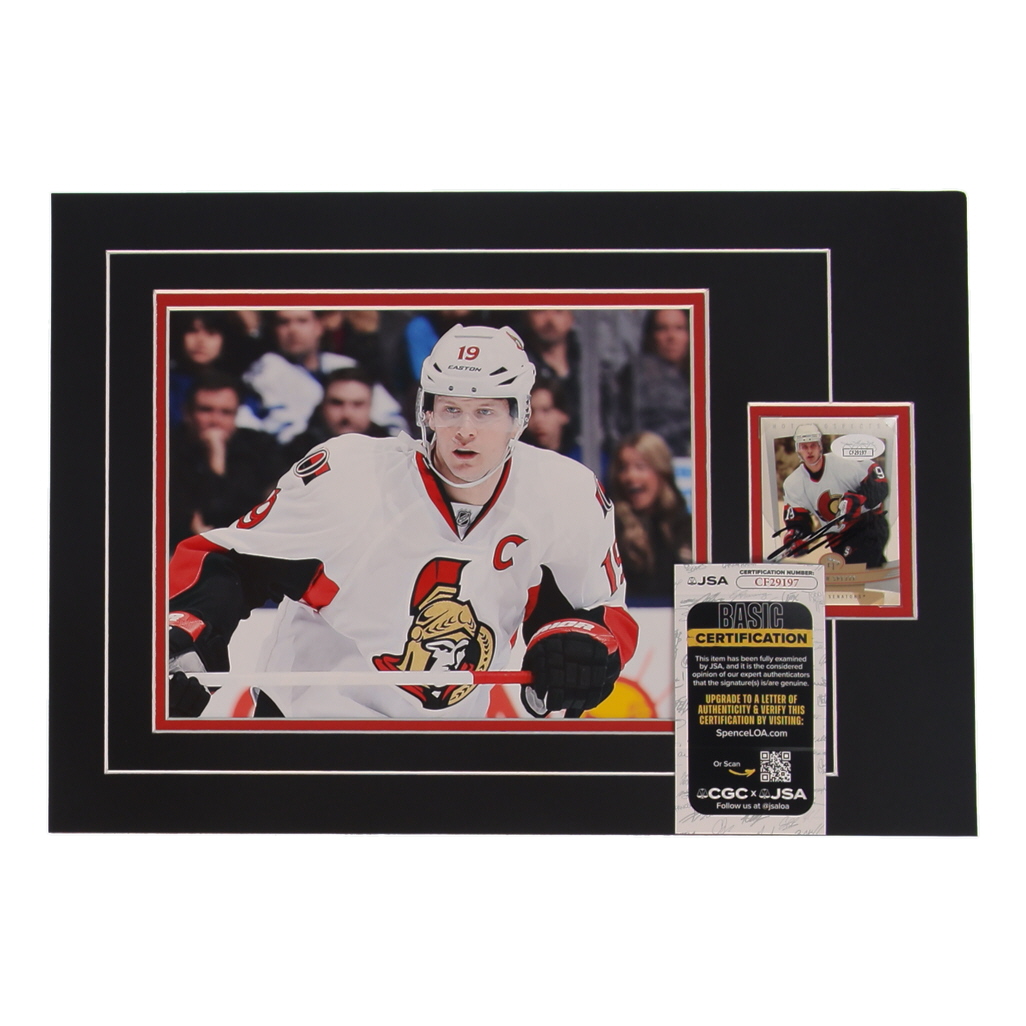 Jason Spezza Signed 12x17 Custom Matted Sports Card Display with Photo (JSA) at PristineAuction.com Jason Spezza Signed 12x17 Custom Matted Sports Card Display with Photo (JSA) at PristineAuction.com