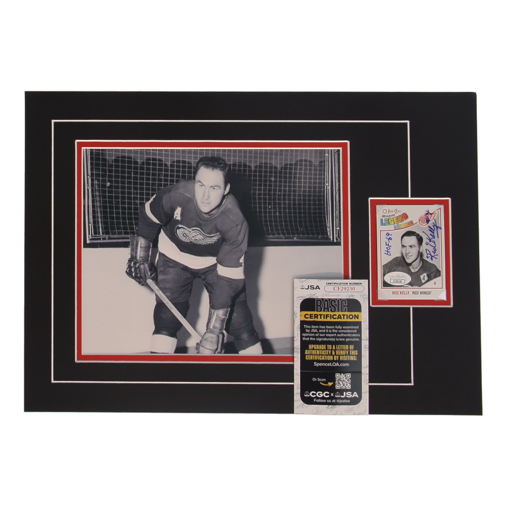 Red Kelly Signed 12x17 Custom Matted Sports Card Display with Photo Inscribed "HOF 69" (JSA) at PristineAuction.com Red Kelly Signed 12x17 Custom Matted Sports Card Display with Photo Inscribed "HOF 69" (JSA) at PristineAuction.com