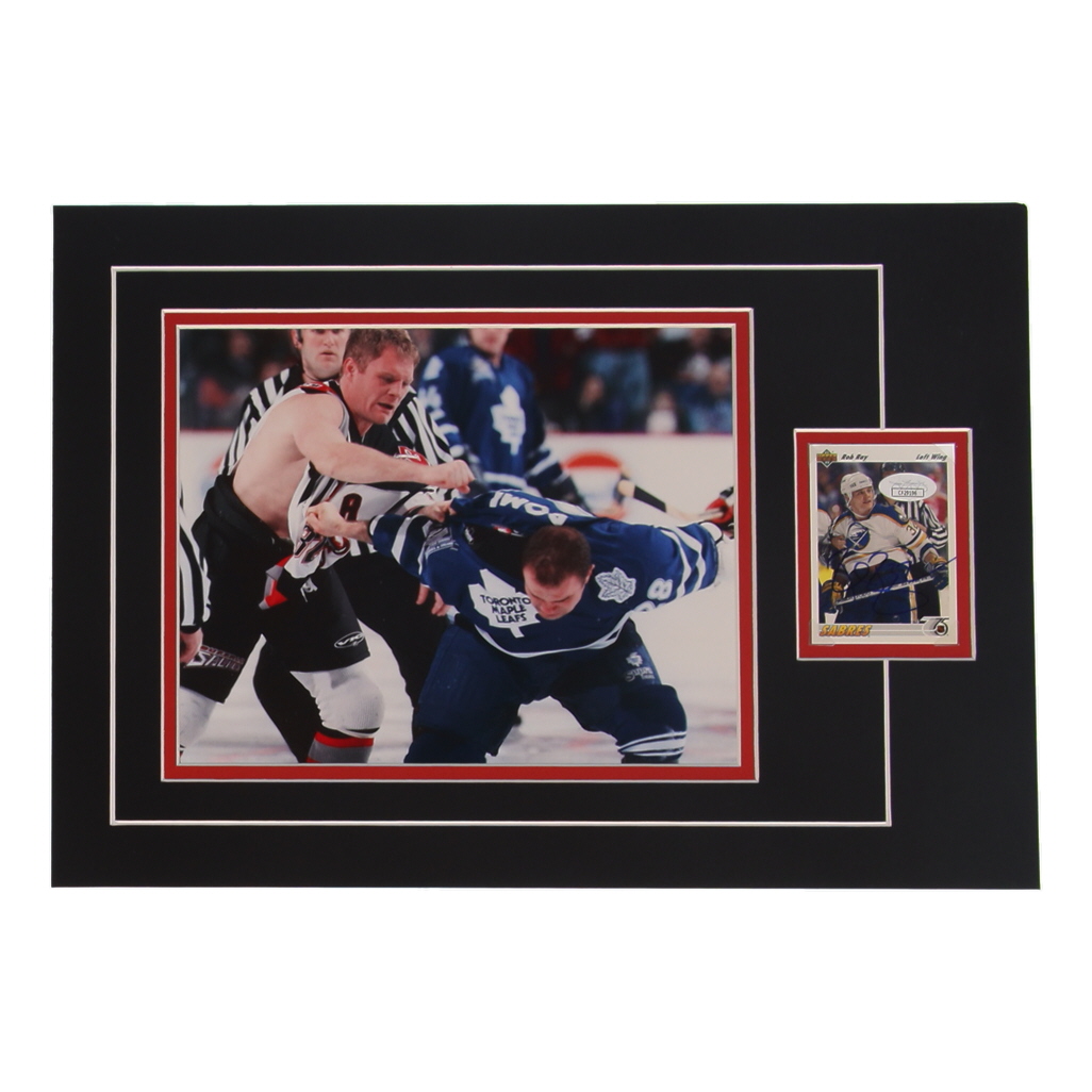 Rob Ray Signed 12x17 Custom Matted Sports Card Display with Photo (JSA) at PristineAuction.com Rob Ray Signed 12x17 Custom Matted Sports Card Display with Photo (JSA) at PristineAuction.com