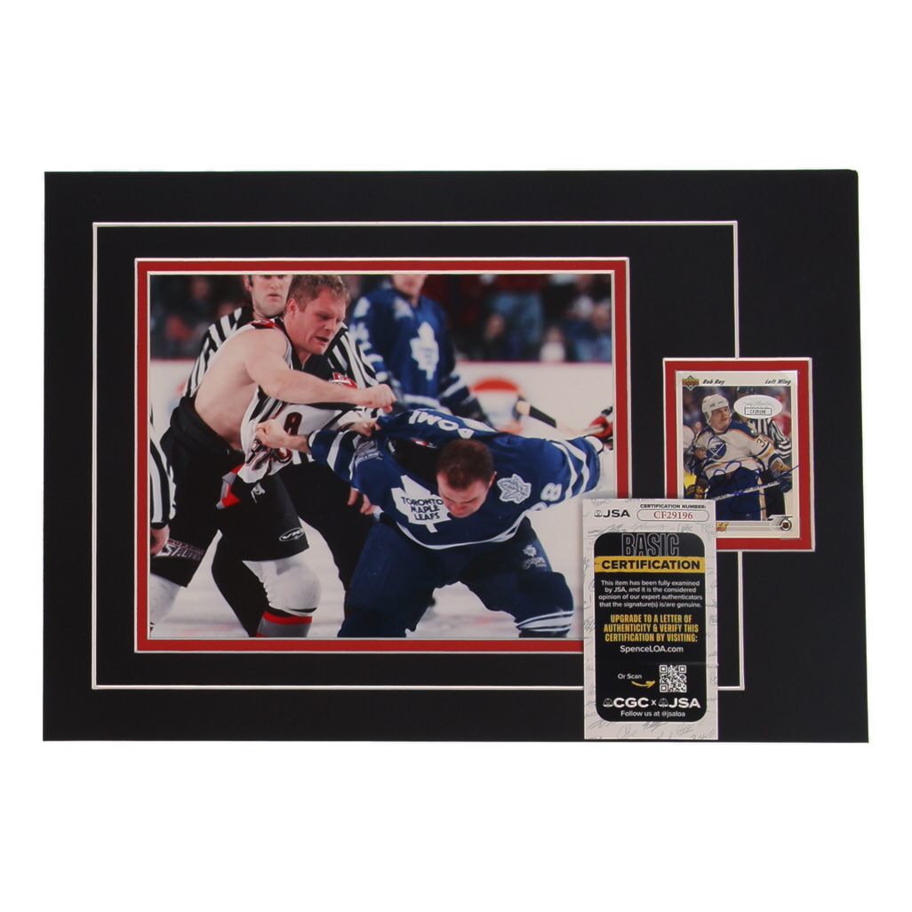 Rob Ray Signed 12x17 Custom Matted Sports Card Display with Photo (JSA) at PristineAuction.com Rob Ray Signed 12x17 Custom Matted Sports Card Display with Photo (JSA) at PristineAuction.com