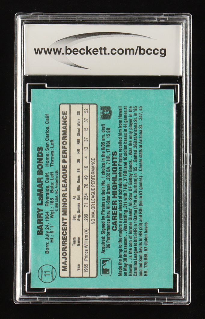 Barry Bonds 1986 Donruss Rookies #11 RC (BCCG 10) at PristineAuction.com Barry Bonds 1986 Donruss Rookies #11 RC (BCCG 10) at PristineAuction.com