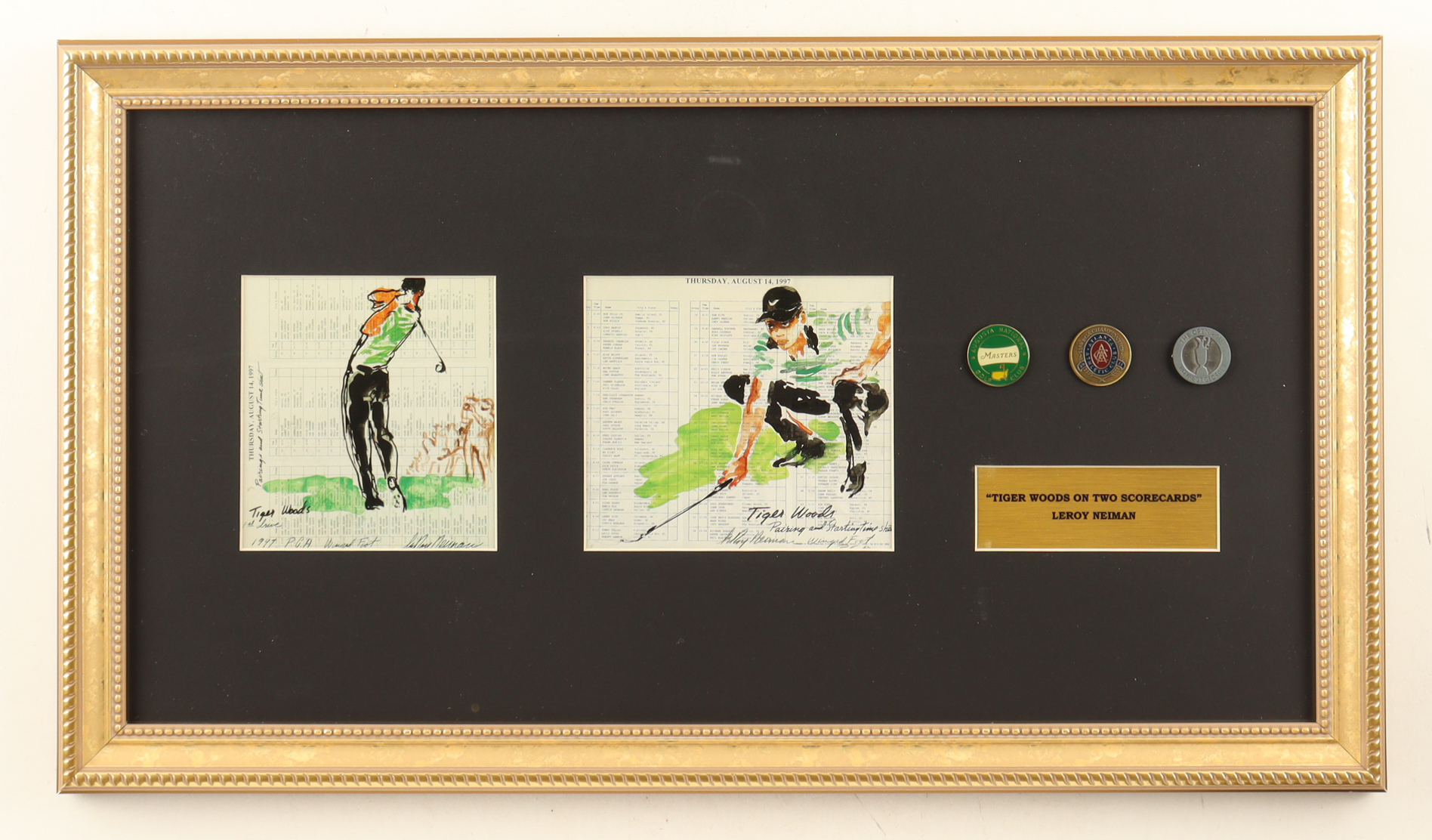 LeRoy Neiman Set of (2) Tiger Woods Custom Framed Art Print Display at PristineAuction.com LeRoy Neiman Set of (2) Tiger Woods Custom Framed Art Print Display at PristineAuction.com