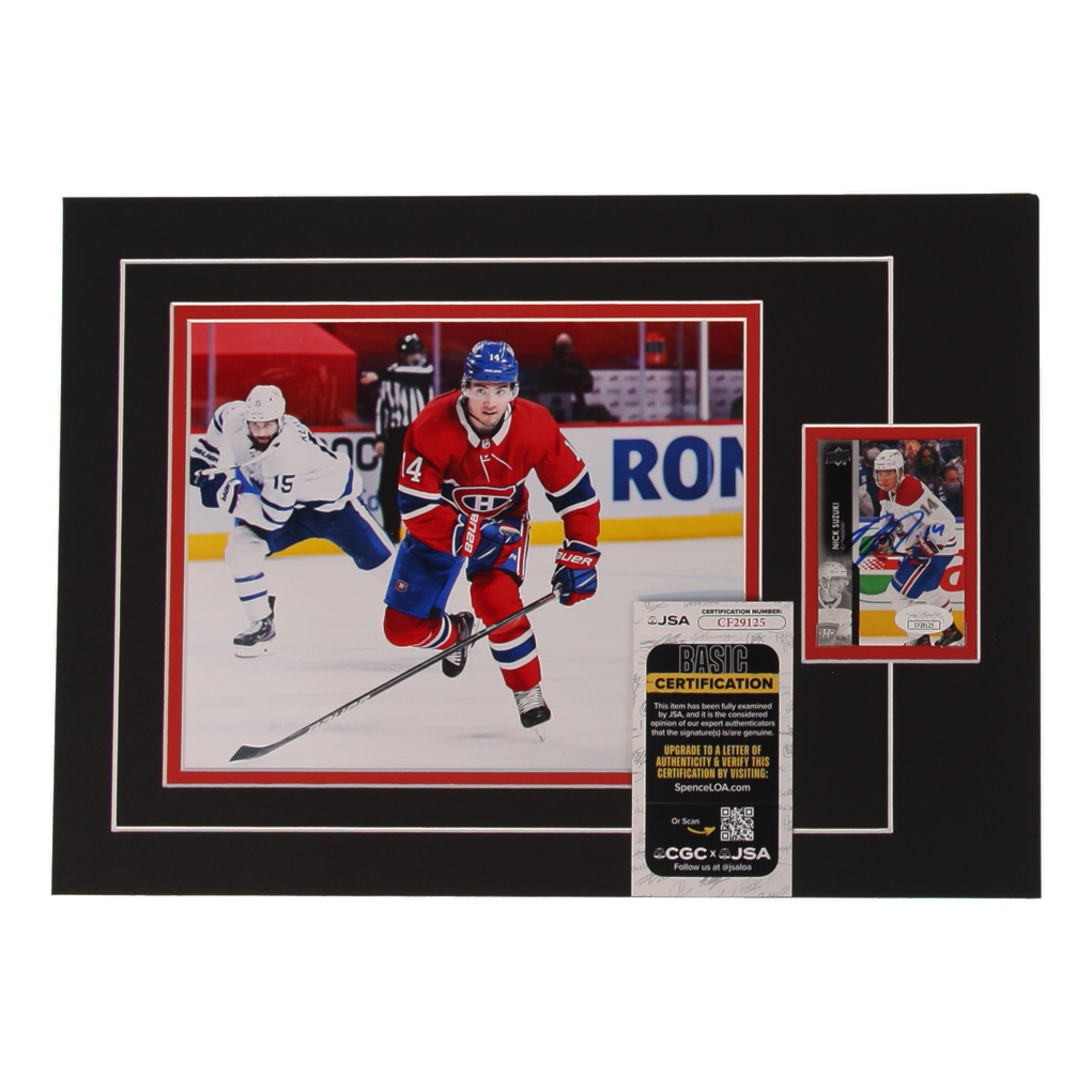 Nick Suzuki Signed 12x17 Custom Matted Sports Card Display with Photo (JSA) at PristineAuction.com Nick Suzuki Signed 12x17 Custom Matted Sports Card Display with Photo (JSA) at PristineAuction.com