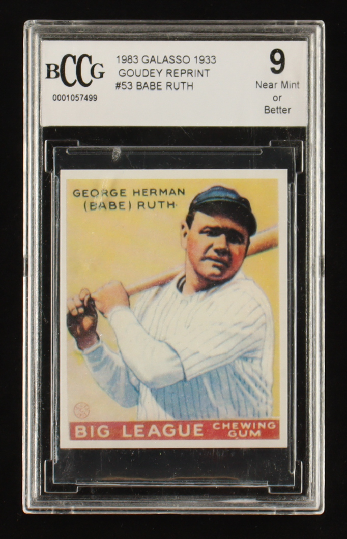 Babe Ruth 1983 Galasso 1933 Goudey Reprint #53 (BCCG 9) at PristineAuction.com Babe Ruth 1983 Galasso 1933 Goudey Reprint #53 (BCCG 9) at PristineAuction.com
