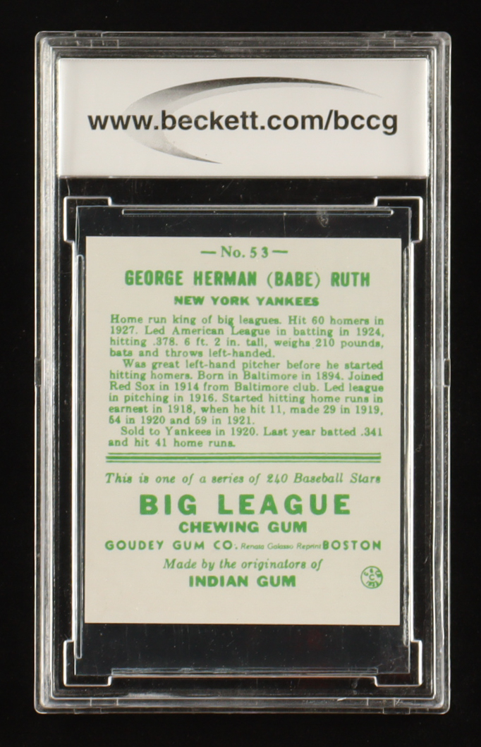 Babe Ruth 1983 Galasso 1933 Goudey Reprint #53 (BCCG 9) at PristineAuction.com Babe Ruth 1983 Galasso 1933 Goudey Reprint #53 (BCCG 9) at PristineAuction.com