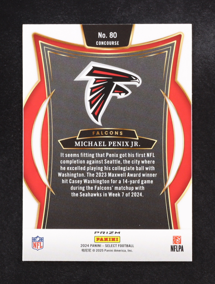 Michael Penix Jr. 2024 Select Prizm Red and Blue Shock #80 RC at PristineAuction.com Michael Penix Jr. 2024 Select Prizm Red and Blue Shock #80 RC at PristineAuction.com