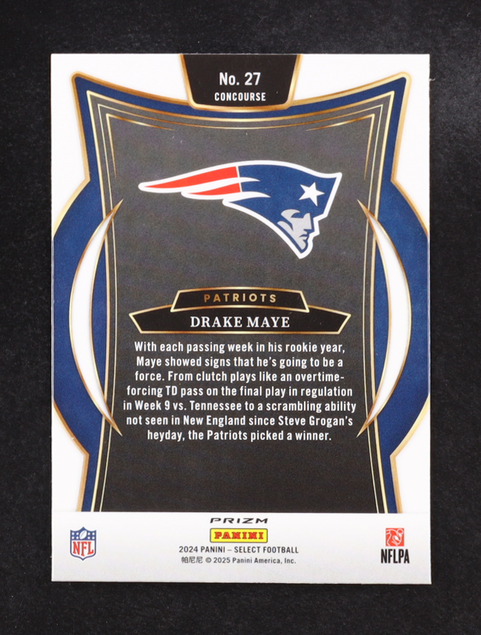 Drake Maye 2024 Select Prizm Red and Blue Shock #27 RC at PristineAuction.com Drake Maye 2024 Select Prizm Red and Blue Shock #27 RC at PristineAuction.com